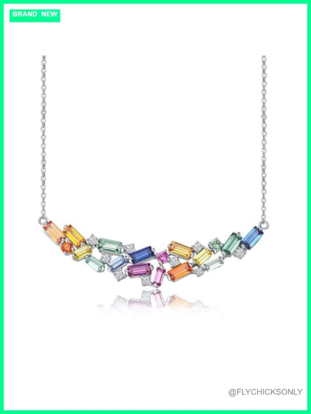 Sterling Silver Curved Bar Pendant Necklace Emerald Cut Gemstone